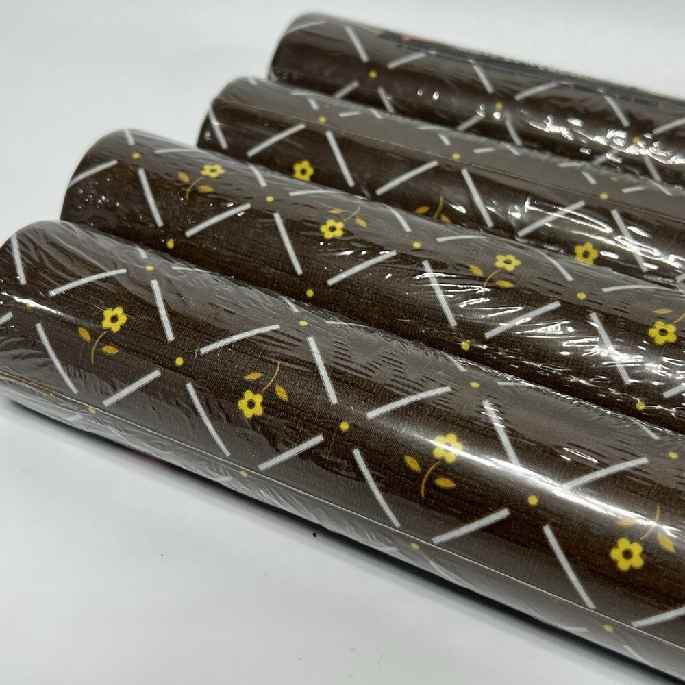 4 Rolls 70s 80s Drawer Shelf Liner Adhesive Chocolate Posy Brown Yellow NEW